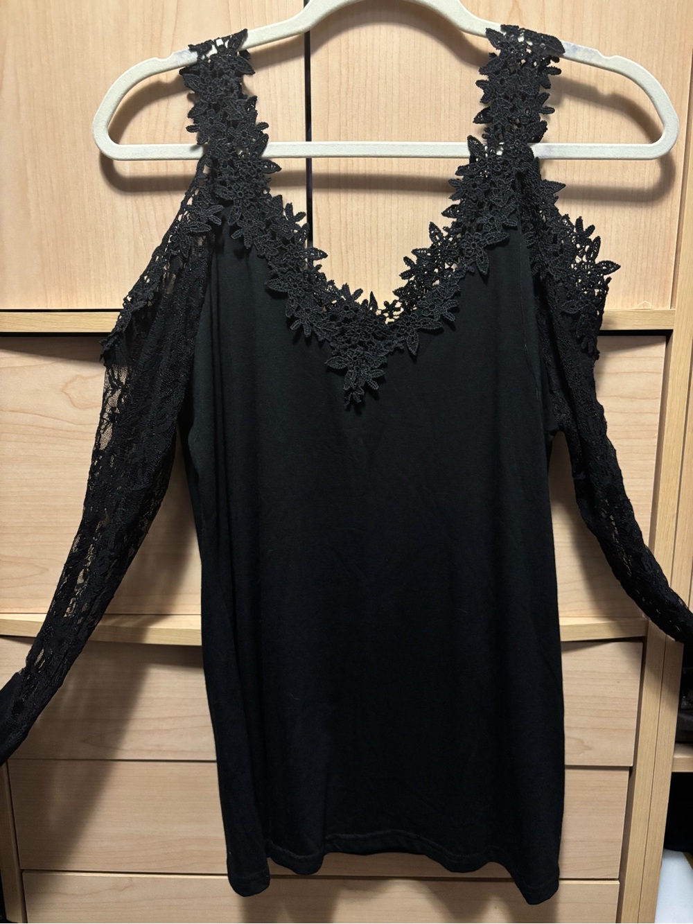 Black Lace Cold-Shoulder Top